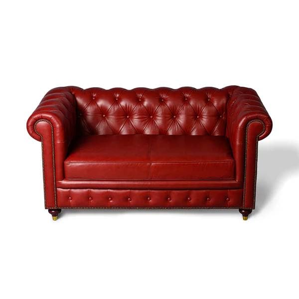 Image of UMAR ARTS Luxury Chesterfield Leatherate Sofa Set, Tufted Genuine Leatherate, Classic Living Room Furniture (2 Seater RED)