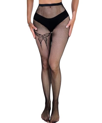 Image of Buitifo Women Sexy Tights Fishnet Patterned Stockings Sheer Socks | Y2K Ragged Pantyhose Hosiery Ripped Leggings One Size