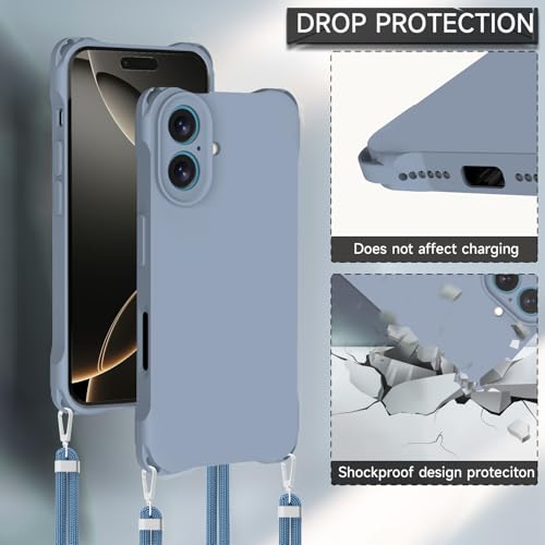 Coque antichoc iPhone 16 Plus bleu cordon réglable pour éviter les chutes de mobile - 5