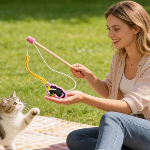 Barra de juego para gatos interactiva de madera y felpa de 89cm 4