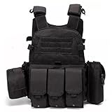 Jorzer Chaleco Airsoft Portaplacas Molle Multifuncional Chaleco de Paintball Transpirable Ajustable para Entrenamiento de Guardias de Seguridad y Campo al Aire Libre Negro ARTÍCULOS DEPORTIVOS.