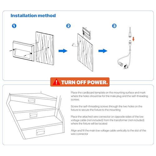 GOODSMANN Low Voltage Step Lights Kits 5.5 Inch Outdoor 12V AC Landscape Stair Lights Wired 8PK 3W LED Electric Outdoor Deck Lighting Black Metal 49 Lumens 3000K Warm White with Cable Connectors by GOODSMANN - Image 6