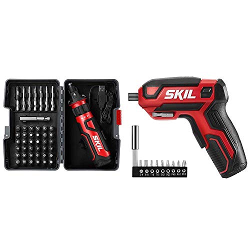 SKIL Rechargeable 4V Cordless Screwdriver with Circuit Sensor Technology & Rechargeable 4V Cordless Screwdriver, Includes 9pcs Bit, 1pc Bit Holder, USB Charging Cable - SD561801
