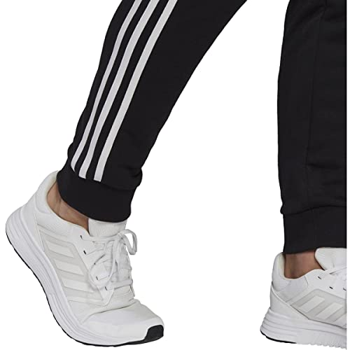 Adidas Men's Essentials French Terry Tapered Cuff 3-Stripes Pants, Black/White, Medium #TOP30