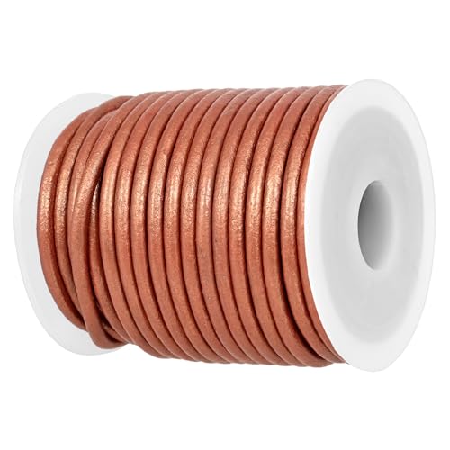 GENIQUE Real/Genuine Round Leather String Cord for Necklace, Bracelets, Jewellery, Braiding (3mm, Copper)