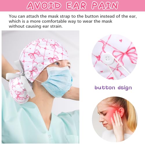Image of 6 Pcs Scrub Caps for Women Doctor Nursing Hats with Buttons Adjustable Tie Back Working Cap Bouffant Scrub Hats for Women Men