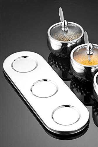 Loyuyu Seasoning Box, Seasoning Rack Spice Pots, Storage Container Condiment Jars, Stainless Steel Cruet With Tempered Glass Cover And Spoon Silver #TOP3