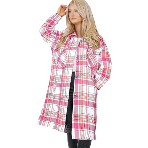 Veste chemise surdimensionnée rose à carreaux pour femme en tailles S à L