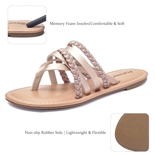 Image of Ataiwee Women's Flat Slide Sandals - Comfortable Open Toe Design,Casual Slip-On with Ankle Strap,Hook-and-Loop Closure Summer Sandals.