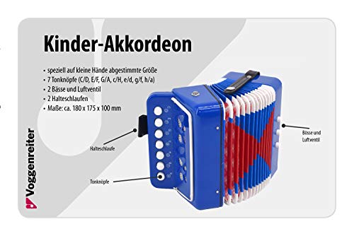 Voggy’s Akkordeon / 7 Töne 2 Bässe und Luftventil - Das Kinder-Akkordeon im fröhlich-farbigen Design lädt kleine Musiker ab 3 Jahren zu musikalischem Spiel und Spaß ein, ca. 180x175x100 mm