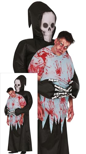 FIESTAS GUIRCA Disfarce insuflável leve-me ao túmulo para homem - disfarce de pescador carregando um morto - disfarces de Halloween para homem tamanho adulto L