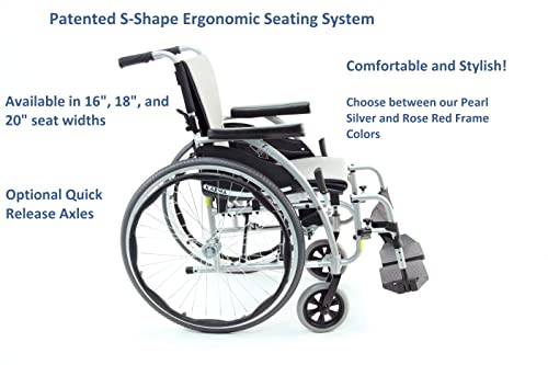 Karman S-115 Ergonomic Wheelchair 25 Lbs, 16" Seat And Quick Release Axles, Pearl Silver #TOP1