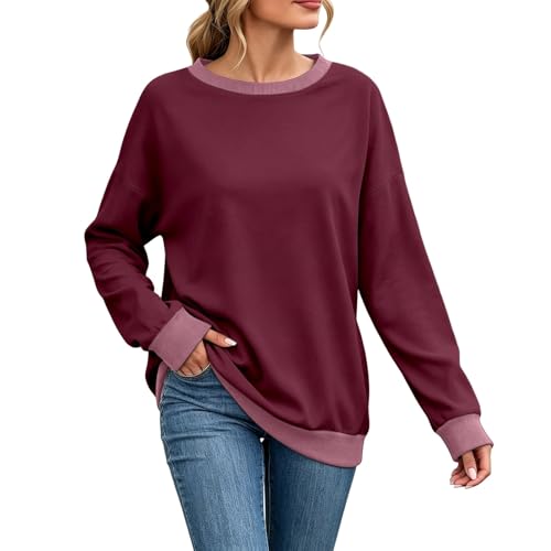 Generisch Women's 2026 Crew Neck Pullover Loose Fit Long Sleeve Pullover Sweatshirt Casual Lightweight Warm Breathable Leisure Long Sleeve Shirt