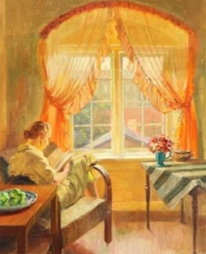 Affiche toile Robert Panitzsch 60x90cm portrait femme fenêtre déco murale