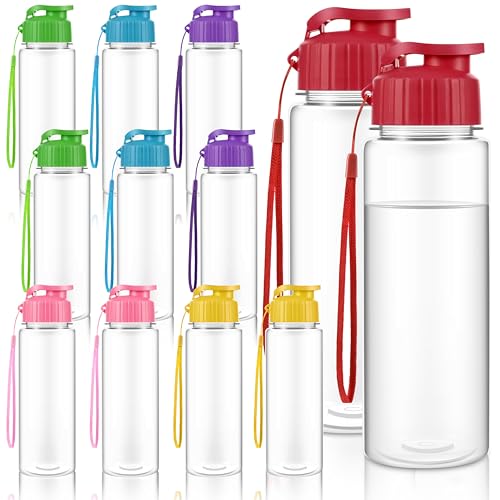 Olgaa 12 Pack Water Bottles Bulk 17 oz End of the Year Gifts for Students Kids from Teacher Reusable Leak Portable Plastic Sports Summer Drink Water Bottles with Handle Strap for Cycling Camping