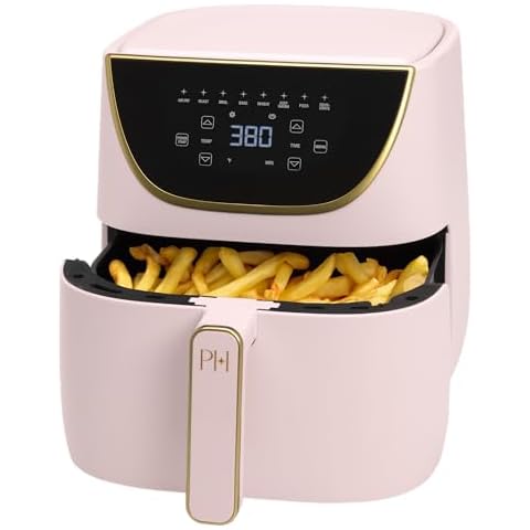Paris Hilton Air Fryer, Large 6-Quart Capacity, Nonstick Made without PFAS, Touchscreen Display, 8-in-1 (Air Fry, Roast, Broil, Bake, Reheat, Keep Warm, Pizza, Dehydrate), Dishwasher Safe, Pink Cover