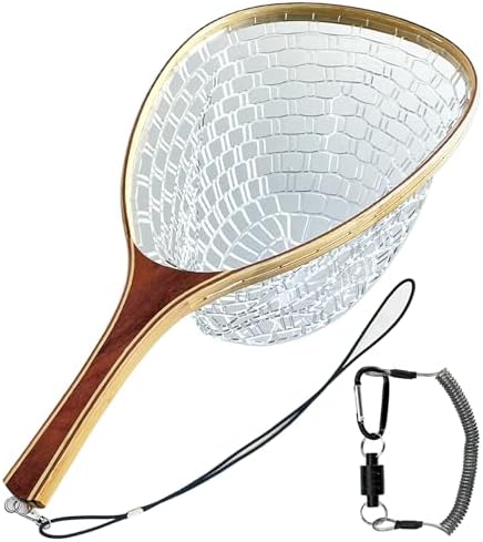 SEASPRO Fly Fishing Landing Net Trout Soft 23.62in Rubber Catch and Release Fish Net with Wooden Handle Frame Magnetic Fly Fish Net