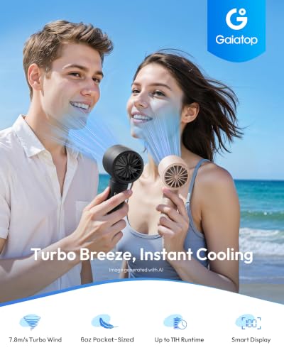 Image of gaiatop Powerful Handheld Fan Rechargeable, High Speed 100-Level Turbo Fan | Portable Small Hand Fan, Up to 11 Hrs, with LED Display, Summer Outdoor Travel Essentials, Dad Gifts for Men Women, Black