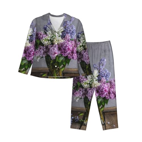 Pyjama lilas 2 pièces en coton imprimé fleurs pour femme au confort absolu