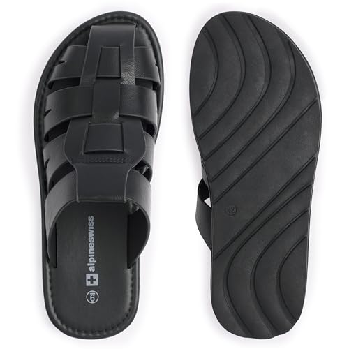 Alpine Swiss Marlin Mens Fisherman Sandals | Vegan Leather Dressy Summer Slides | Water Resistant Anti Slip Beach Shoes | Indoor Outdoor Flat Slide Sandals4