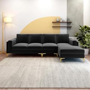 FURNY Inspiro 5 Seater Premium Fabric RHS L Shape Sectional Sofa Set (Dark Grey)