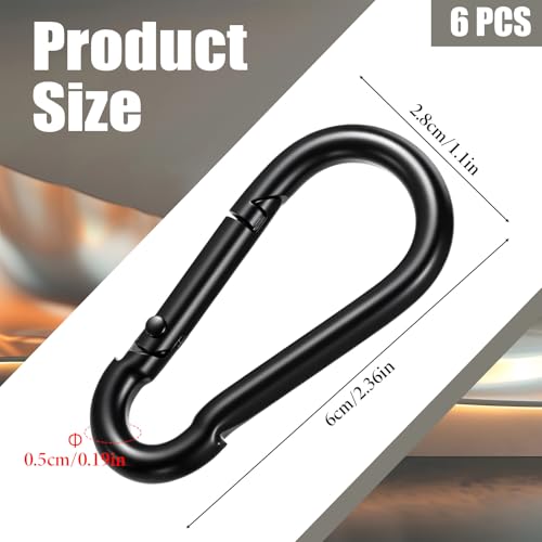 6 Pack Black 2.36 Inch Carabiner Clip, Heavy Duty Carabiner Clip Spring Snap Hook, Iron Heavy Duty Caribeaners for Key, Small Caribeener Clips for Outdoor Camping, Swing Set, Hammock, Hiking Travel