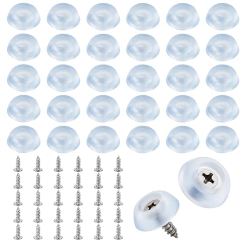 30uds Pies de Goma para Tabla de Cortar, 1,6x1,5cm Antideslizantes Parachoques de Pies Goma con Tornillos Patas Redondas para Tabla Cortar Almohadilla para Muebles Electrónica (Transparente)