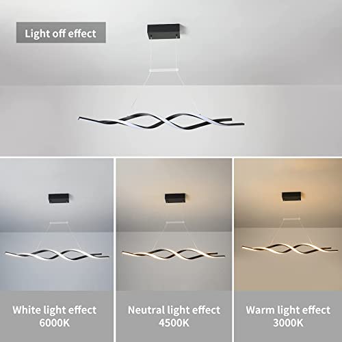 Jaycomey Modern Chandelier Light Fixtures, Dimmable Led Pendant Light With Remote Control, Acrylic Wave Chandeliers For Dining Rooms Bedroom Kitchen Restaurant, 3000K-6000K, 28W, Black #TOP5