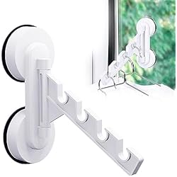 lemgyiamz Perchero Plegable con Gancho - Percha Ropa Colgador Antideslizante Para Cuarto BalcóN Invisible Ventosas Fuertes Sin Perforaciones Ventana Multifuncional Barra Cuatro Ranuras