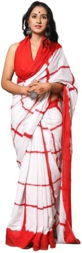 HASTSHILPI Mulmul Cotton White Saree For Women's And Girls Beautiful Block Printed Work Traditional Ethnic Indian Wear Saree With Blouse Piece For All Occasions Saree A Greet Gift Itm