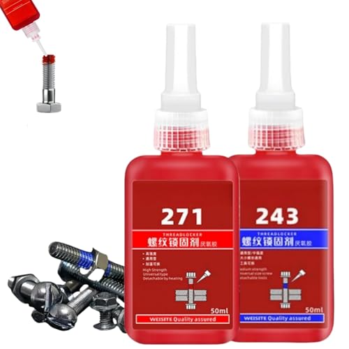 Mittelfeste & Hochfeste Schraubensicherung Set 2x 50 ml Schraubenkleber Blau und Rot Schraubensicherungsmittel für Gewindeverbindungen gegen Lockerung und Leckage