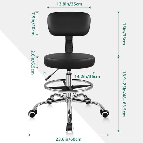 Image of BFTOU Black Drafting Chair with Backsupport Tall Adjustable Rolling Stool with Wheels Thick Seat Cushion High Office Chair for Shop Salon Bar Kitchen Studio Home Lab Counter Space Saving