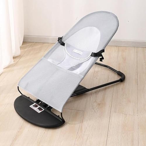 Image of Infant Baby Bouncer Rocking Chair with Ergonomic Reclining Seat, Foldable Portable Baby Rocker, Natural Gentle Bounce Seat with Safety Harness & Soft Head Support for Newborns and Infants