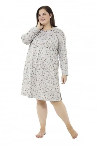 mabel intima - Camisón de Mujer Manga Larga | con Botones | Talla 50 | 2XL | Tallas Grandes de 46 a 70 | Lenceria, Tejido Suave, cálido y Grueso | Gris | 95% poliéster - 5% Spandex Cover