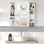 Iwell Bathroom Medicine Cabinet with Mirror, Bathroom Wall Cabinet with 2 Adjustable Shelves & 6 Open Shelves, Medicine Cabinet Organizer, Bathroom Cabinet Wall Mounted, White - Image 4