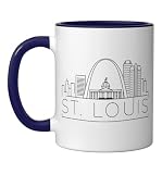 St Louis Skyline Graphic Men Women St Louis Cityscape Ceramic Mug, Dark Blue/White, 11oz