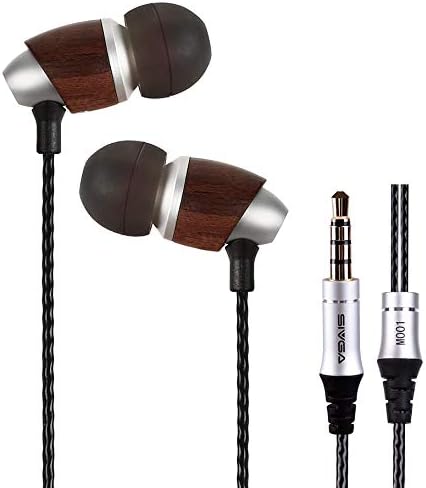 SIVGA M001 in-Ear Wooden Light Weight Noise Isolating Earbuds Wired Stereo Deep Bass Earphones with Replace Nozzle (Rosewood)