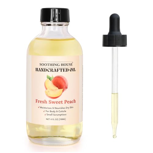 Soothing House Fresh Sweet Peach Body Oil - Moisturizing Sweet Body Oil for Soft, Glowing Skin with Almond & Jojoba Oil (4 fl oz)