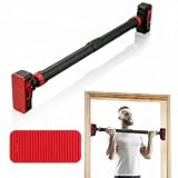 Garvee Pull Up Bar for Doorway - Adjustable No Screws Chin Up Bar for Home Gym, 440 LBS Max Load, with Level Meter & Anti-Slip Design for Strength Training,Red