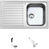 Lavello Acciaio Inox Incasso Cucina FHULLER APELL PRESTIGE PG861LVS 86X50 1 Vasca 34X40 Destra e Gocciolatoio Sinistro, Vasca Profonda 19,4 Acciaio Spessore 07/10 Saldato e Spazzolato Made in Italy