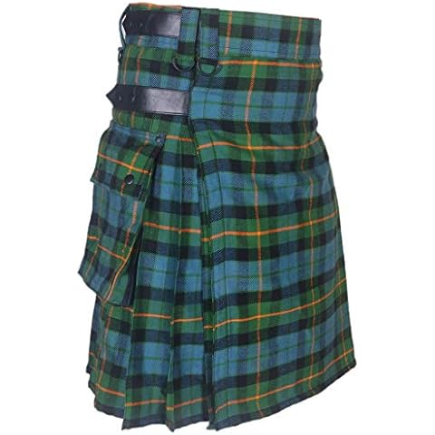 Men Kilt in Gunn Ancient Tartan Leather Straps 16OZ Acrylic Wool Kilts (44'' from Belly Button, Gunn Ancient) Cover