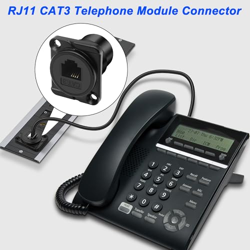 XMSJSIY D-Typ RJ11 CAT3 Panel Mount Telefon Adapter Buchse zu Buchse D-Typ CAT3 6P4C Telefon Modul Extender Verbinder Pass-Through Koppler Socket Desktop Adapter - 2PCS (Schwarz)
