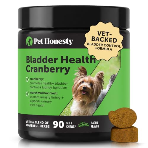Cranberry for Dogs Urinary Tract Support - Advanced Bladder Control & Kidney Health Supplement - with D-Mannose & Marshmallow Root for Incontinence Support & Normal Urine pH (Bacon, 90 Ct)