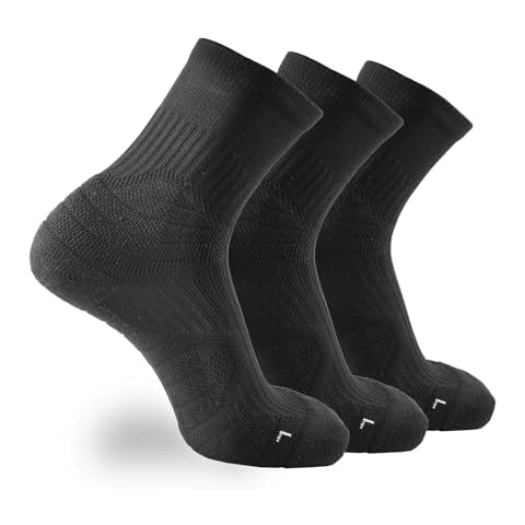Tactia Compression Running Socks Men – Cushioned, Anti-Blister, Moisture Wicking Cooling, Athletic Performance Basketball Hiking Marathon Socks Crew (3 Pairs, Black) Cover