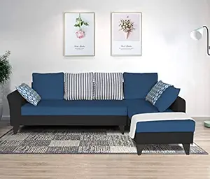 Adorn India Maddox L Shape 6 Seater Sofa Set Stripes Two Tone (Right Hand Side) (Blue & Black)
