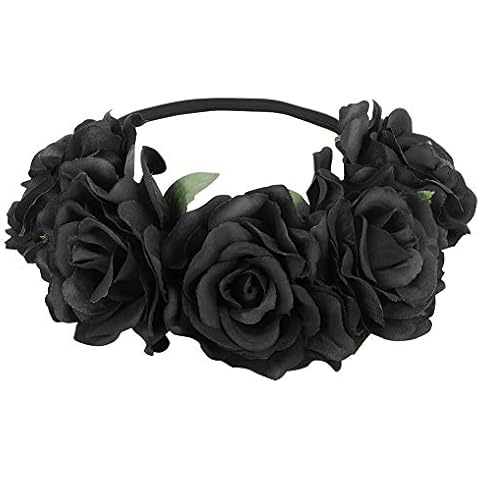 Floral Crown Headband Bridal Flower Garland Hairband Wedding Festival Rose Flower Hair Wreath Headpiece Boho Floral Crown Hair Accessories for Women Girls Festival Wedding Party Decoration Photography Cover