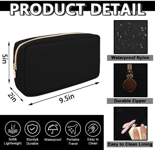 UIXIZQ Waterproof Small Makeup Pouch for Purse,Nylon Travel Toiletry Storage Pouch Cute Preppy Cosmetic Bag for Women Girl,Waterproof Makeup Organizer Skincare Bag Purse with Zipper(Small-Black)