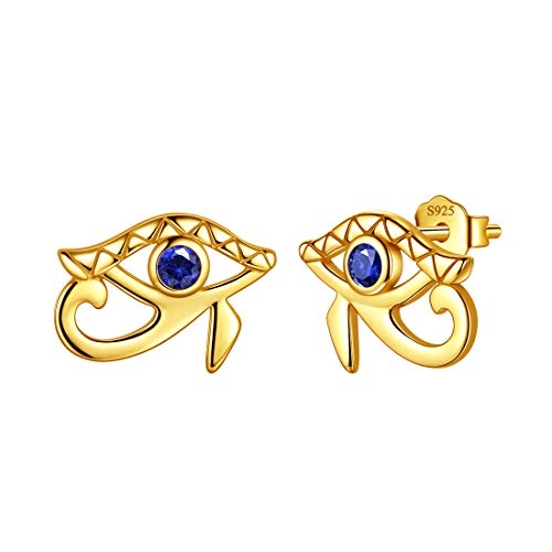 Aurora Tears Pendientes de tuerca de plata de ley 925 con ojo egipcio de Horus, chapados en oro de 18 quilates, joyería para hombres y mujeres DE0233Y, Cristal