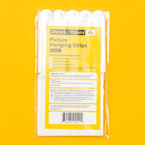 X-BET MAGNET Ultra-Strong Picture Hanging Strips (10 pcs) with Adhesive Backing - Perfect for Rental Friendly Upgrades - Wall Hanging Strips Without Nails