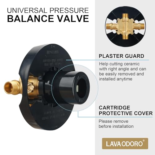 Lava Odoro Pressure Balance Shower Valve con Kit de Recorte, Válvula de un Solo Mango en Negro Mate con Cartucho Cerámico, Cuerpo de Válvula Universal de Latón Sólido con Control de Temperatura, SF101-V-MB miniatura 3